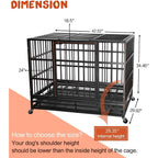 BOSSIN 48/38 inch Heavy Duty Indestructible Dog Crate, Escape Proof Dog Cage Kennel with Lockable Wheels