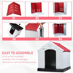 BOSSIN Plastic Dog House for Small to Large Sized Dogs, Indoor Outdoor Insulated Doghouse Puppy Shelter with Elevated Floor