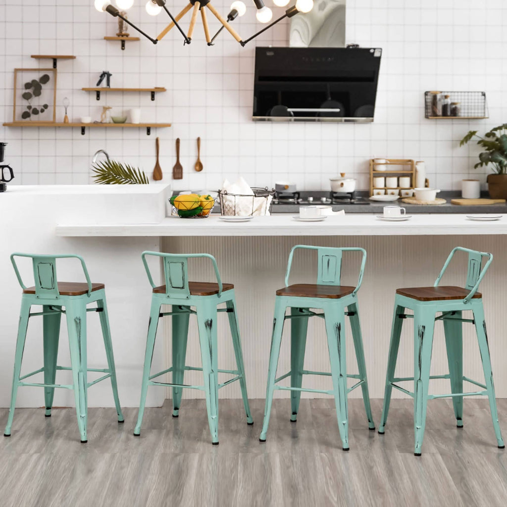 Bar Stools With Back set of 4 Industrial Metal Barstools with Wooden Seats