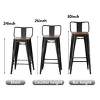 Bar Stools With Back set of 4 Industrial Metal Barstools with Wooden Seats