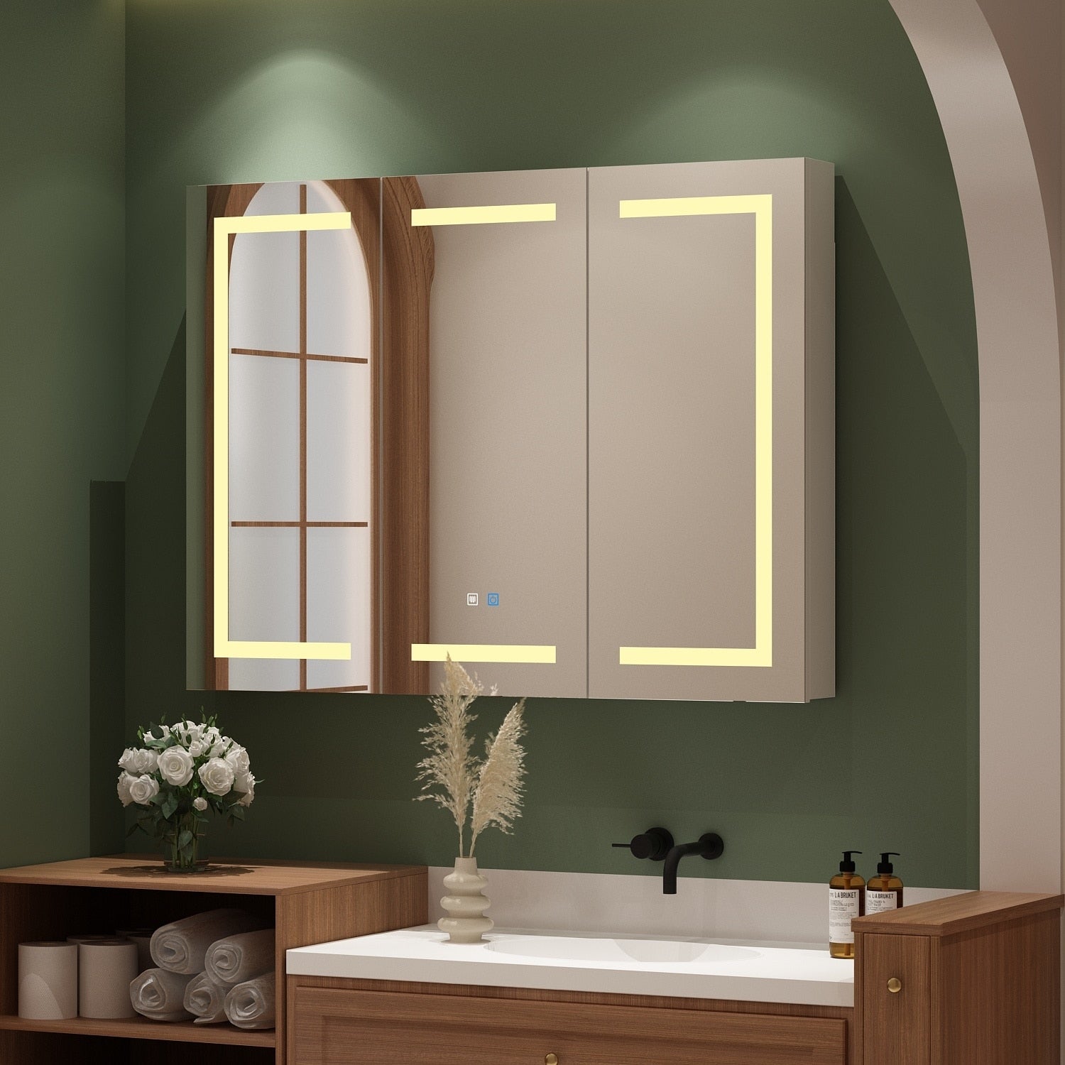 Bathroom Medicine Cabinet LED Mirror Anti-Fog 6000K Wall Cabinet White