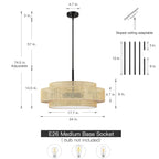 Bayou 5-Light Black Coastal Drum Chandelier with Double Rattan Shade - 24''W