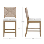 Beacon Bohemian Boucle Bar Stool, Upholstered Counter Height Chair with Solid Wood Frame and Woven Seagrass Back
