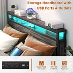 Farmhouse Wood Platform Bed Frame with Charged Station and LED Lights