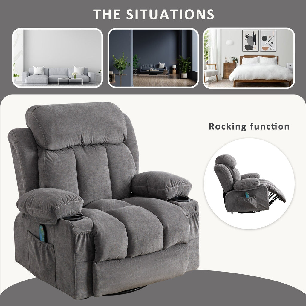 Beige Swivel Recliner with Massage, Heat & USB Charging