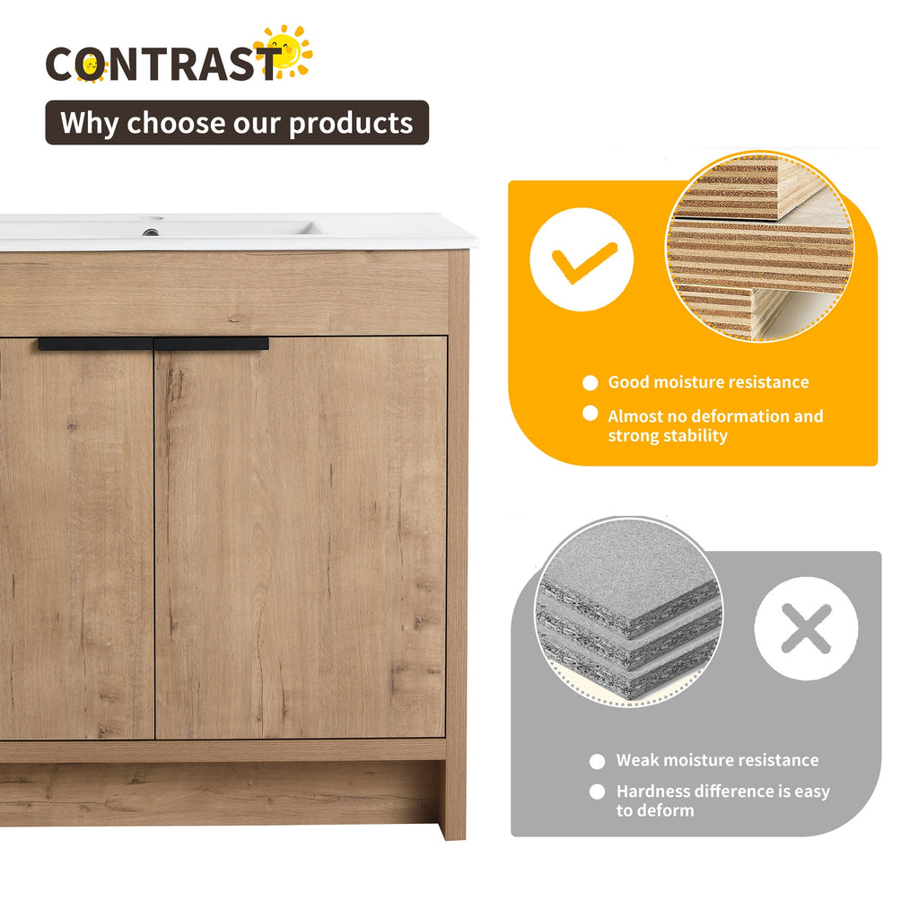 Beingnext 24/30/36 Bathroom Vanity with Sink, Freestanding Bathroom Vanity with Soft Close Door and Adjustable Shelf