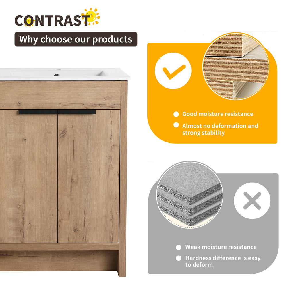 Beingnext 24/30/36 Bathroom Vanity with Sink, Freestanding Bathroom Vanity with Soft Close Door and Adjustable Shelf