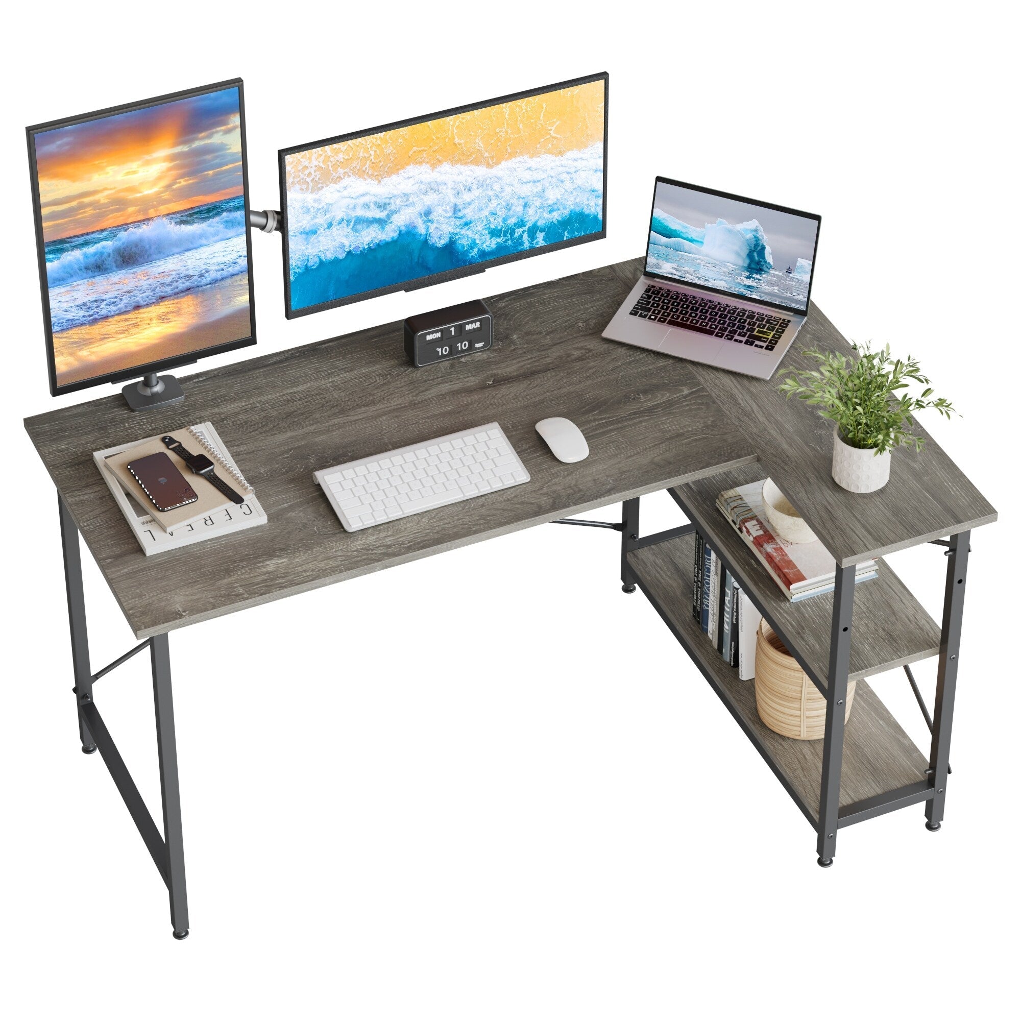 Small L Shaped Desk with Storage Shelves Corner Computer Desk