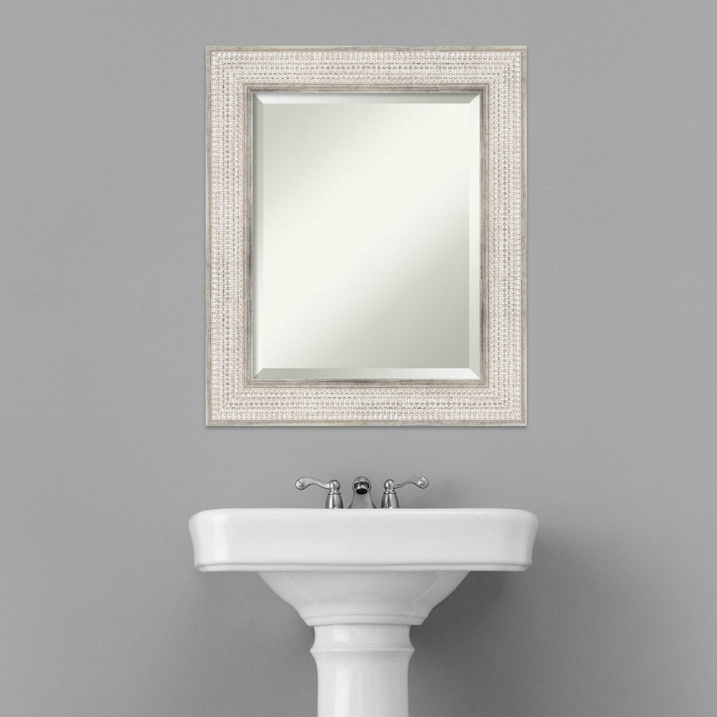 Beveled Wood Bathroom Wall Mirror - Trellis Silver Frame - Trellis Silver