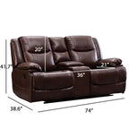 Genuine Leather Mid-century Modern Style Manual Recliners Sofa Set