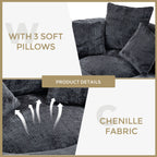 Black Oversized 42.52 Chenille Lazy Bean Bag Single Sofa with Three Pillows for Bedroom