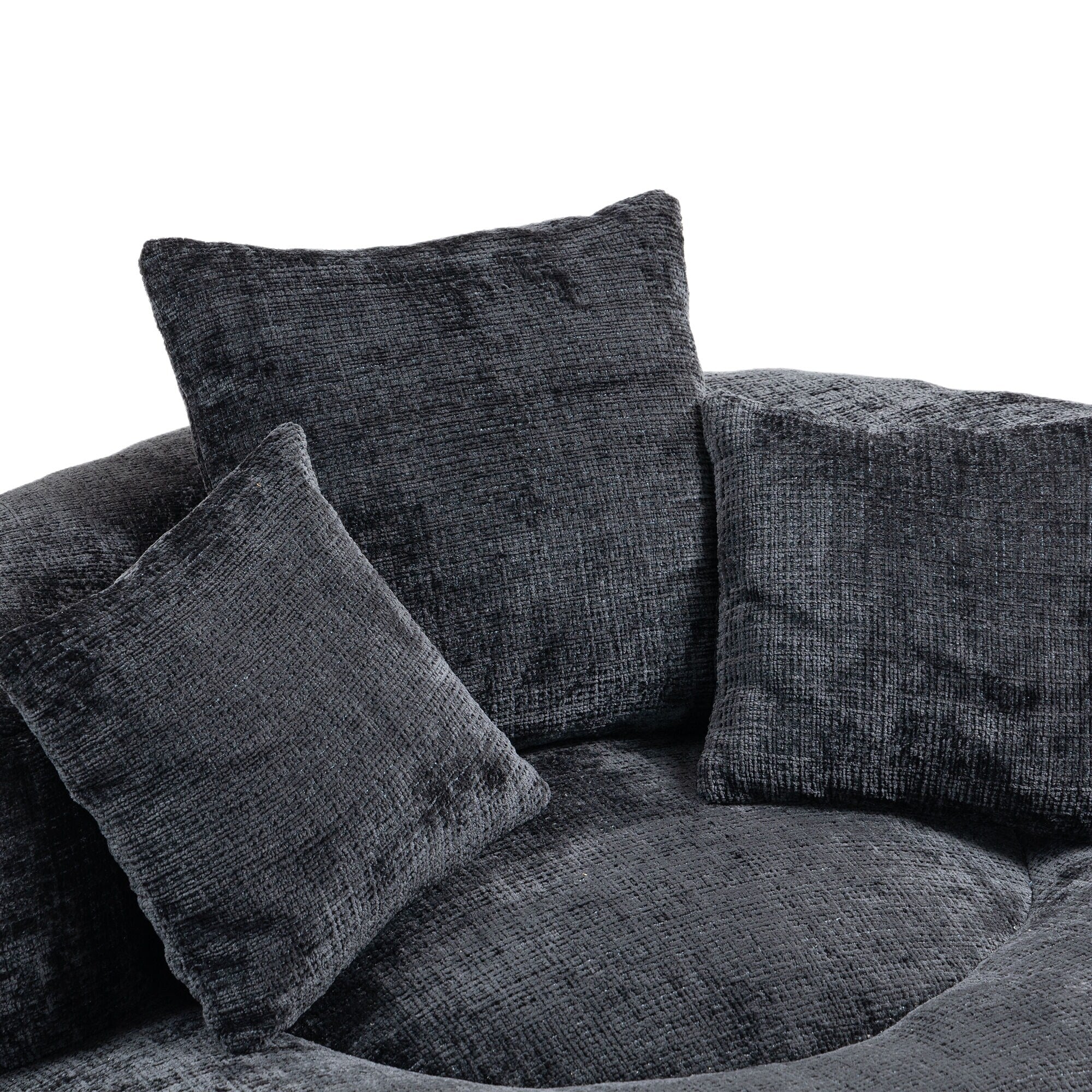 Black Oversized 42.52 Chenille Lazy Bean Bag Single Sofa with Three Pillows for Bedroom