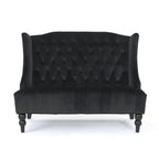 Black Velvet Button Tufted High Wingback Loveseat Sofa