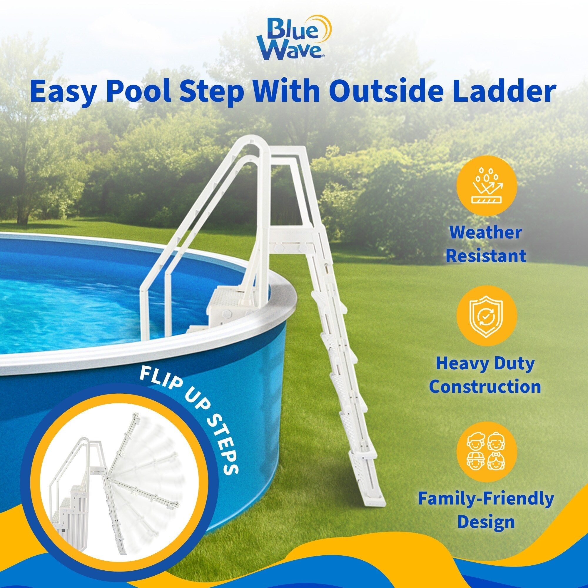 Blue Wave Easy Pool Step With Outside Ladder for Above Ground Pools - 32.5 in. W x 56 in. D x 81 in. H