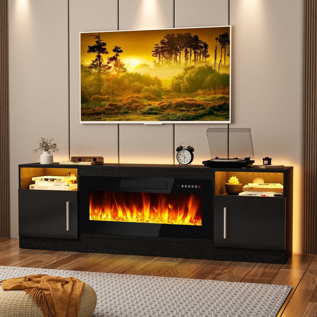Bossin 70 Fireplace TV Stand with 36 Electric Fireplace, TV Stand for TVs Up to 80, 16 Colors LED Lights/Entertainment Center
