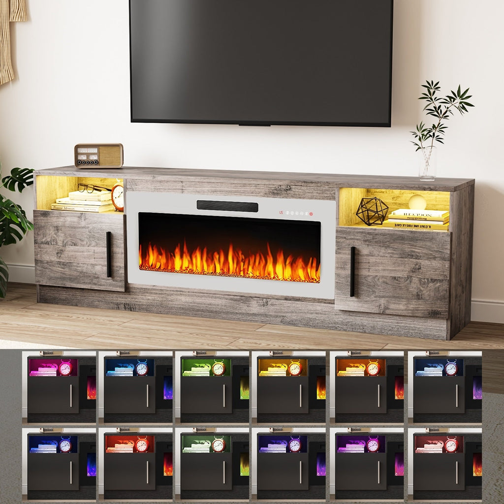 Bossin 70 Fireplace TV Stand with 36 Electric Fireplace, TV Stand for TVs Up to 80, 16 Colors LED Lights/Entertainment Center
