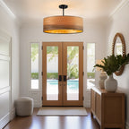 Breaux 4-Light Wood Veneer Drum Chandelier with Black Canopy - 22 in. W