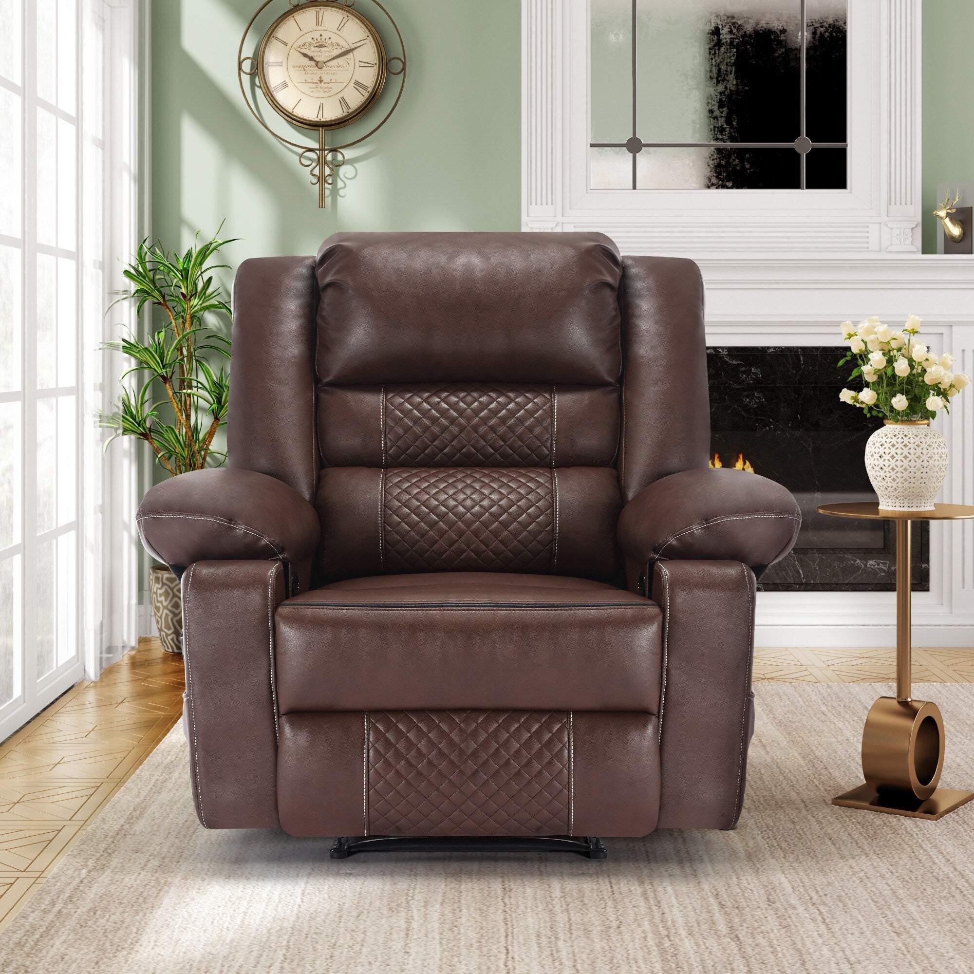 Brown Manual Recliner with 8-Point Massage, Heated Function, and Sturdy Frame for Living Room Comfort
