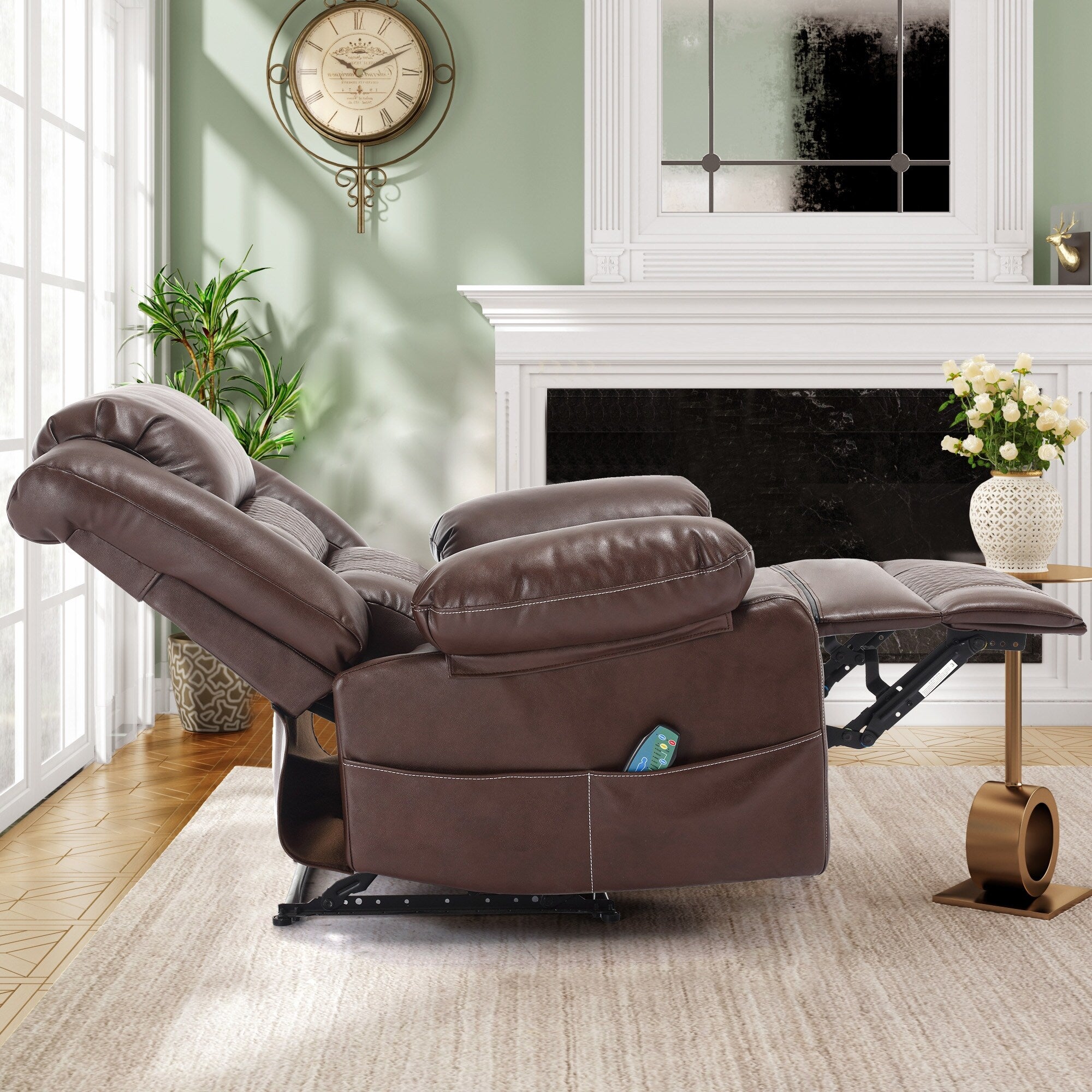 Brown Manual Recliner with 8-Point Massage, Heated Function, and Sturdy Frame for Living Room Comfort