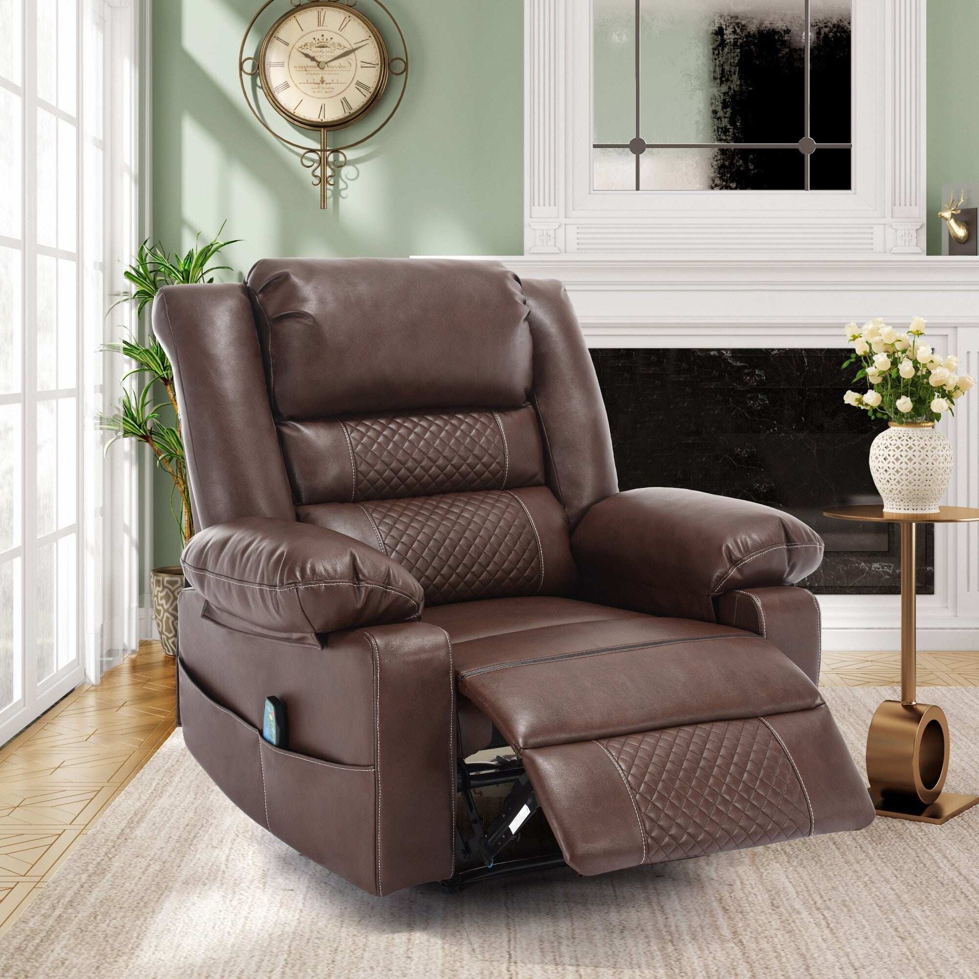 Brown Manual Recliner with 8-Point Massage, Heated Function, and Sturdy Frame for Living Room Comfort