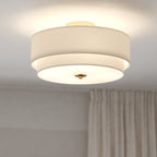 Burnaby Mid-Century Modern Ceiling Mount Light White Linen Drum Shade