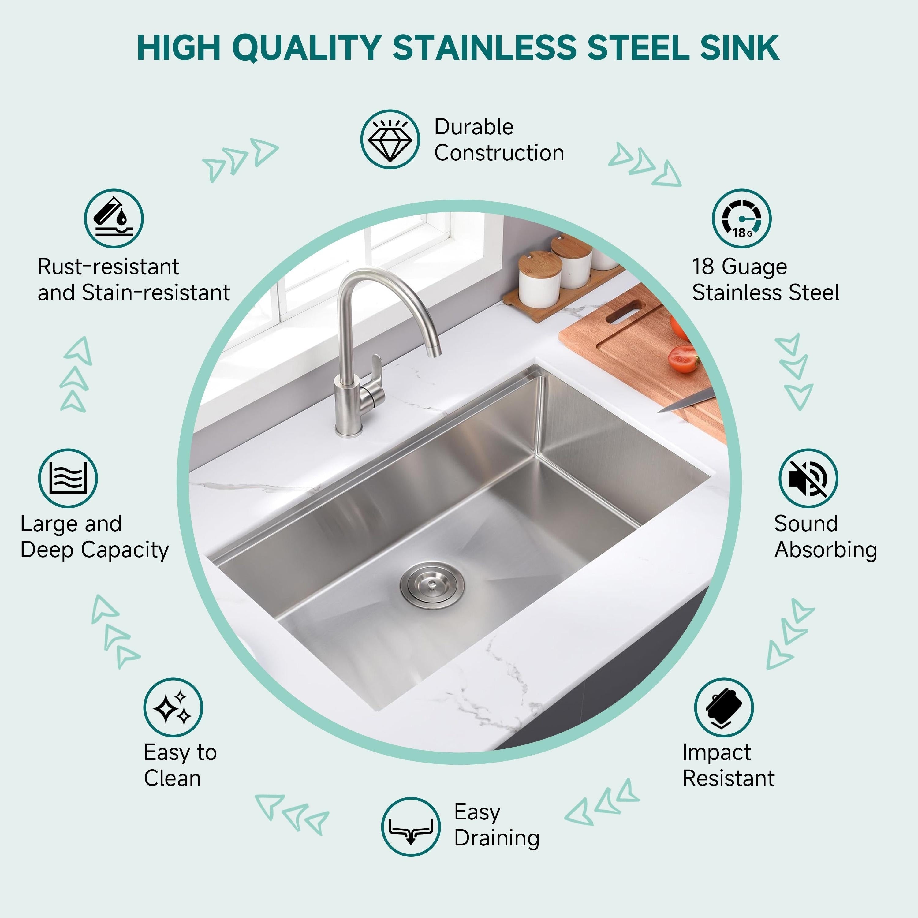CB HOME 32'' Undermount Gold Kitchen Sink, Drop in Black/Stainless Steel Kitchen Sink, Single Bowl Kitchen Sink with Accessories