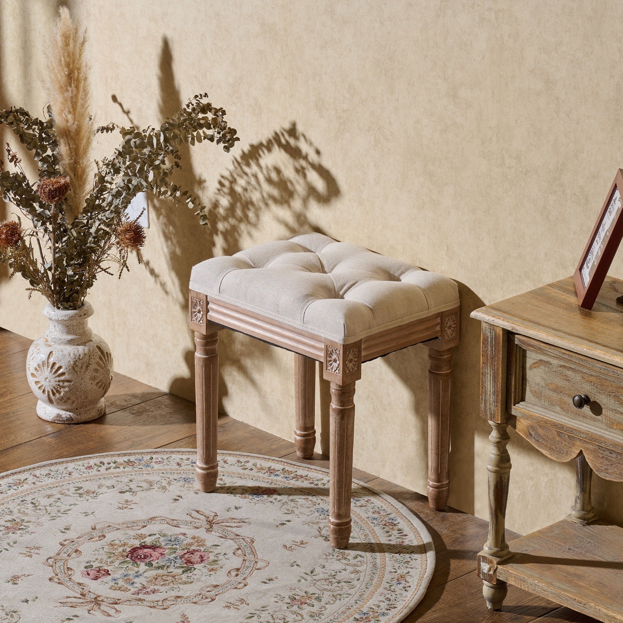 CO-Z French Vintage Upholstered Foot Stool and Vanity Stool