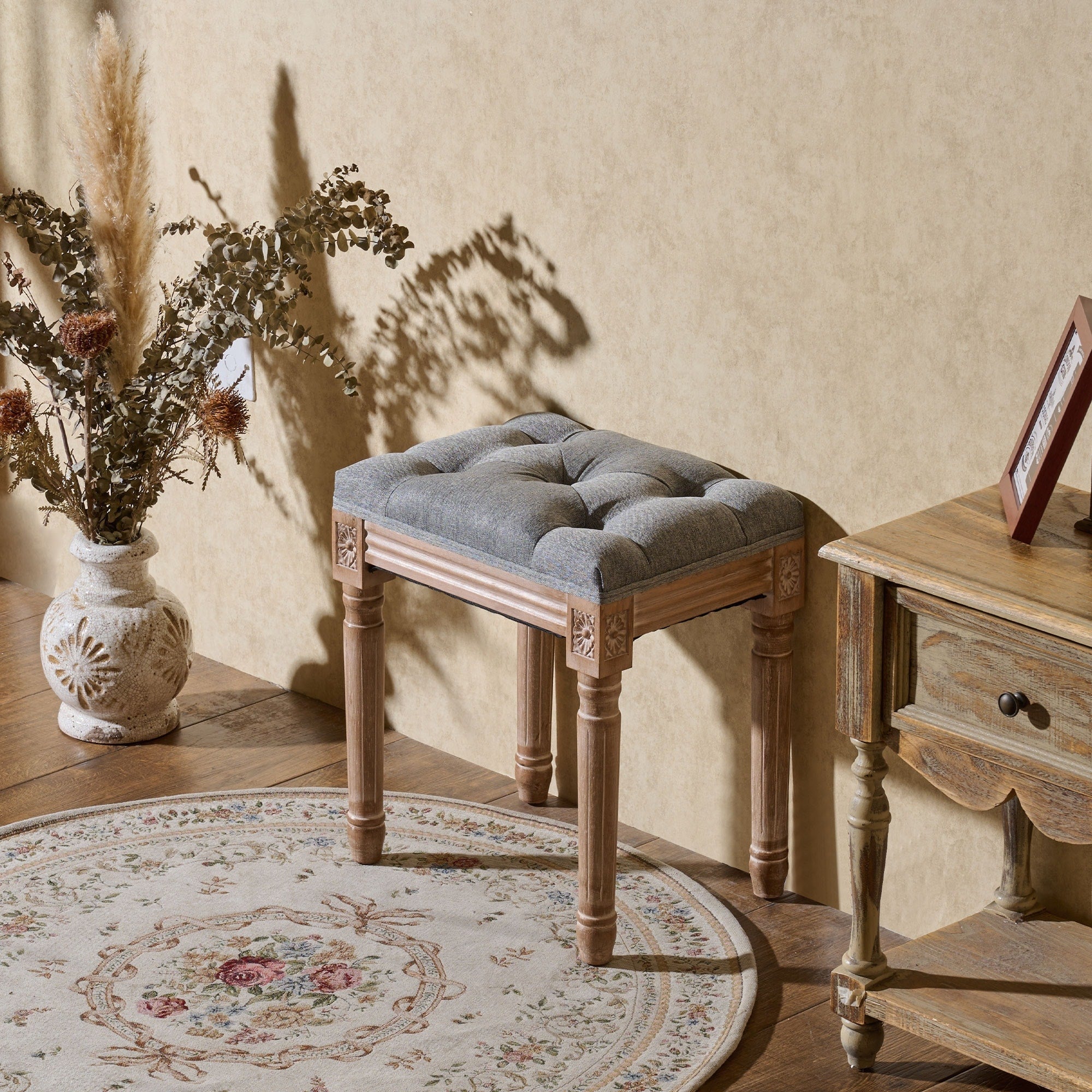 CO-Z French Vintage Upholstered Foot Stool and Vanity Stool