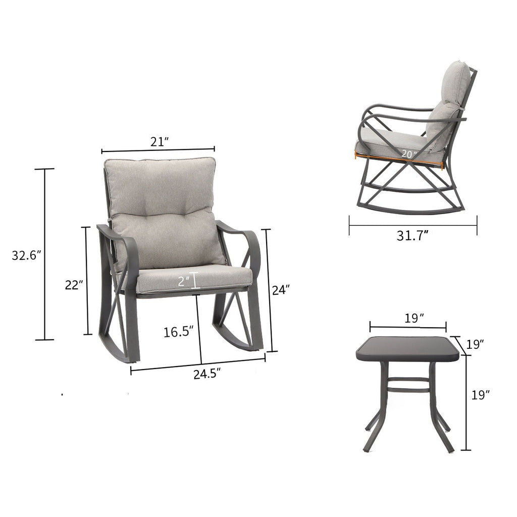 COSIEST 3-piece Outdoor Rocking Chair Chat Set with Side Table