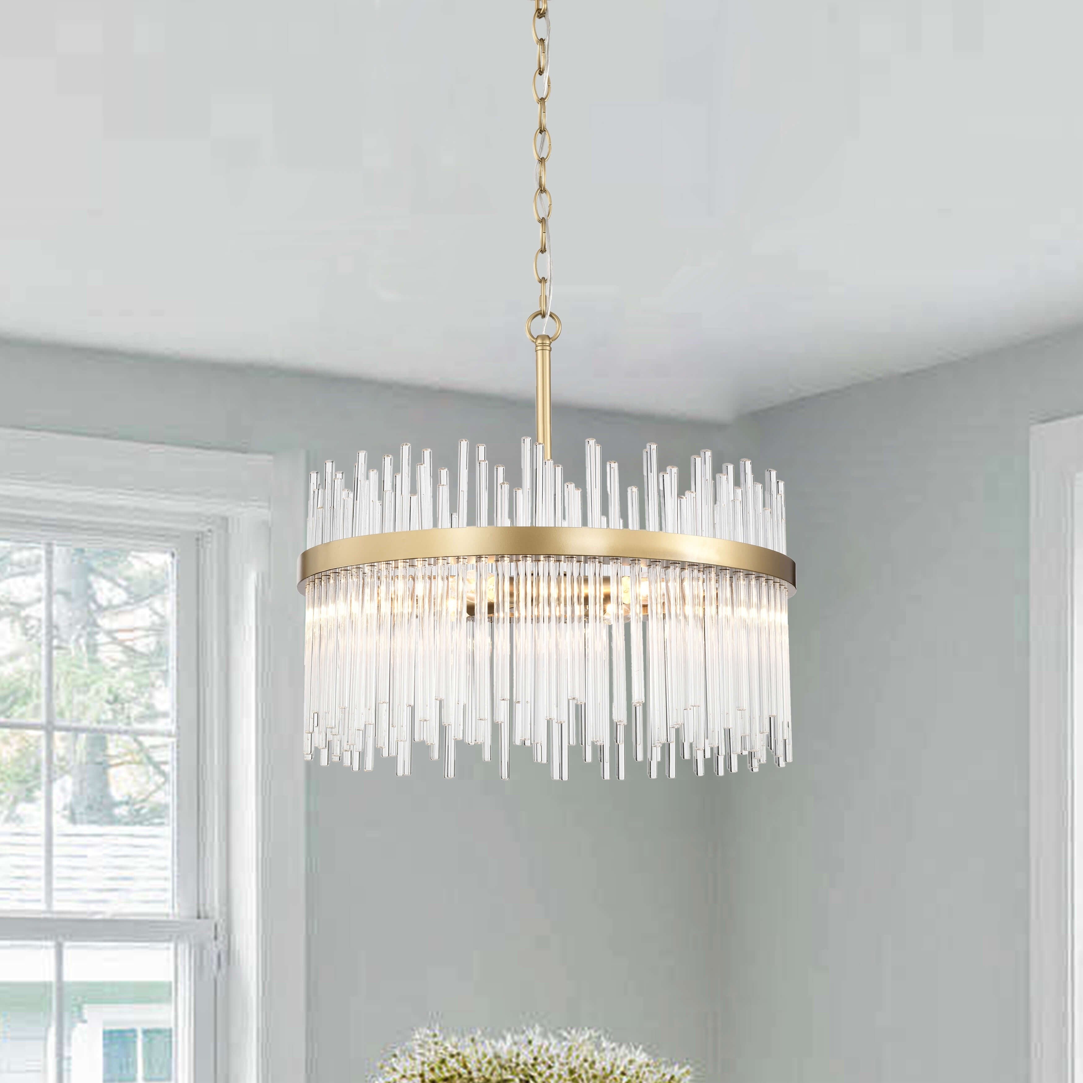 Casandra 5-light Shiny Bronze Chandelier with Clear Glass Bars - Shiny Bronze