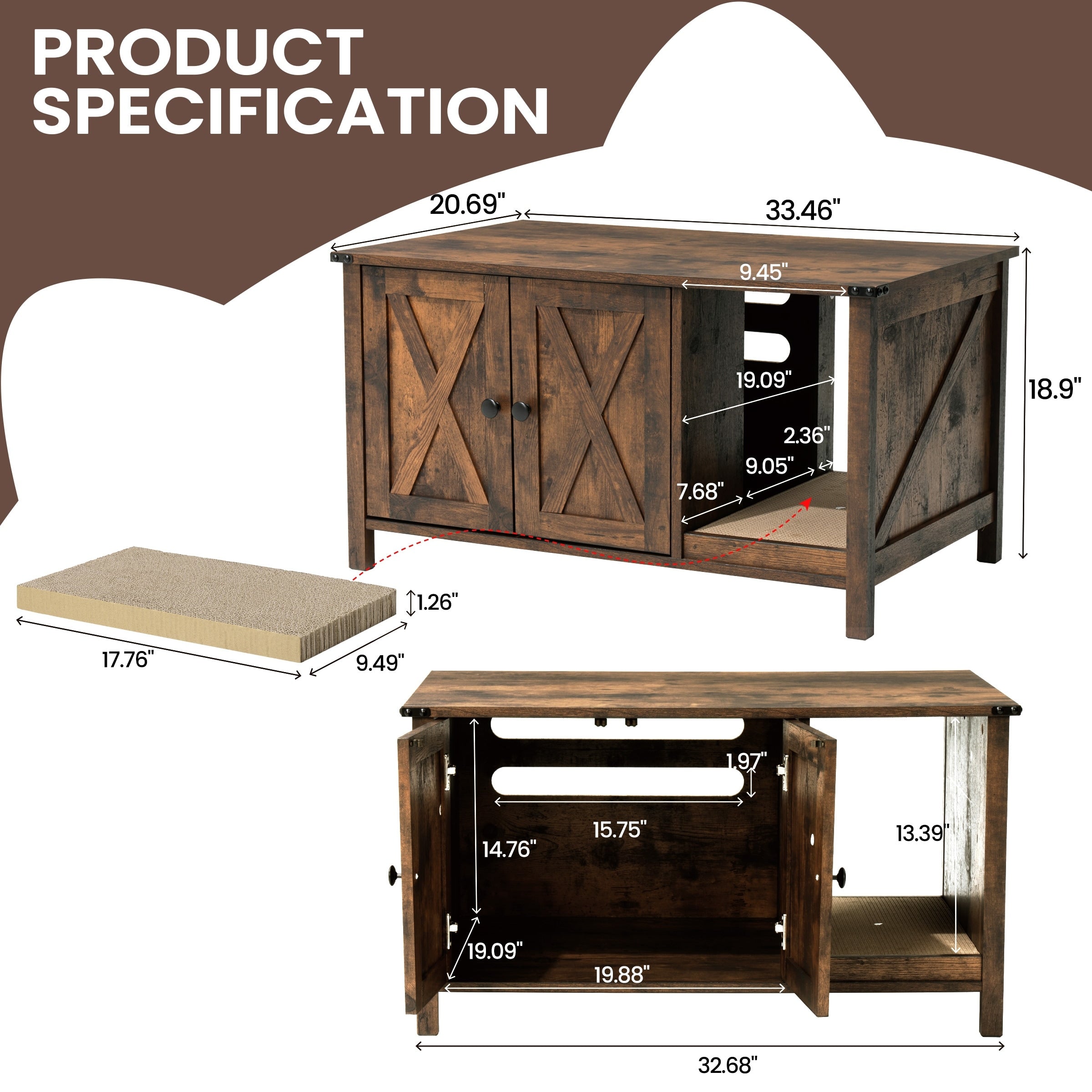 Cat Litter Box Enclosure, Hidden Wood Cat Washroom Furniture with Scratching Post