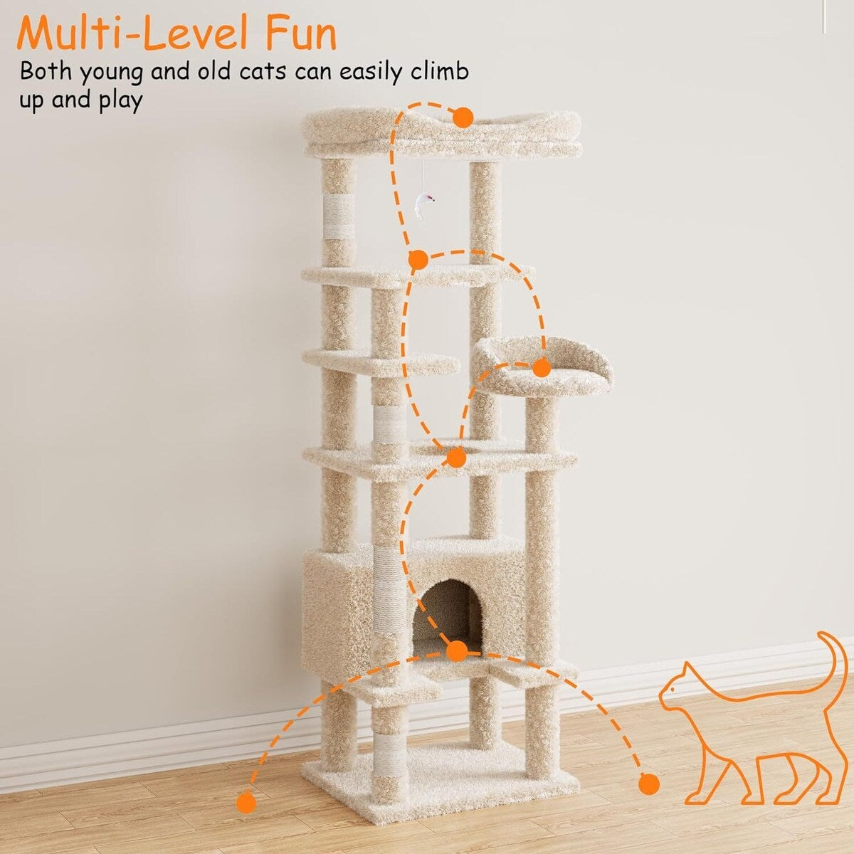 Cat Tree, Multi-Level Cat Tower Condo with Scrating Post