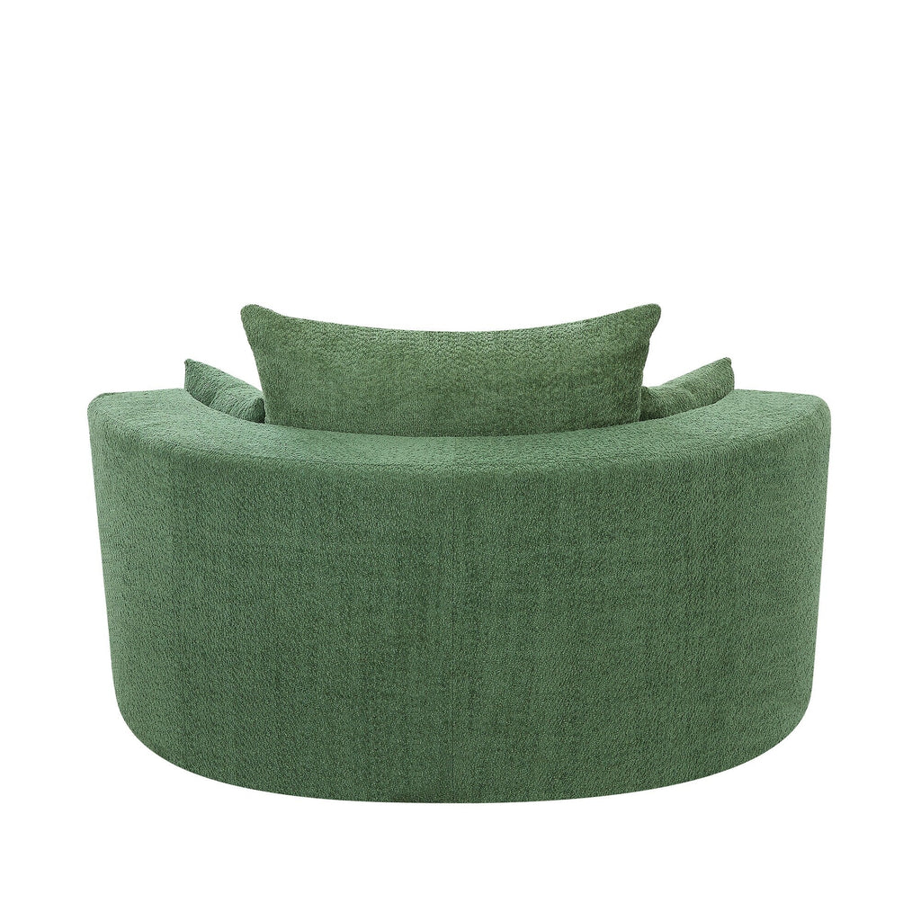 Chenille Accent Barrel Chair Lounge Chair, Round Sofa Chair Armchair with 360-Degree Swivel Base and 3 Removable Pillows