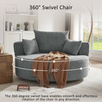 Chenille Accent Barrel Chair Lounge Chair, Round Sofa Chair Armchair with 360-Degree Swivel Base and 3 Removable Pillows