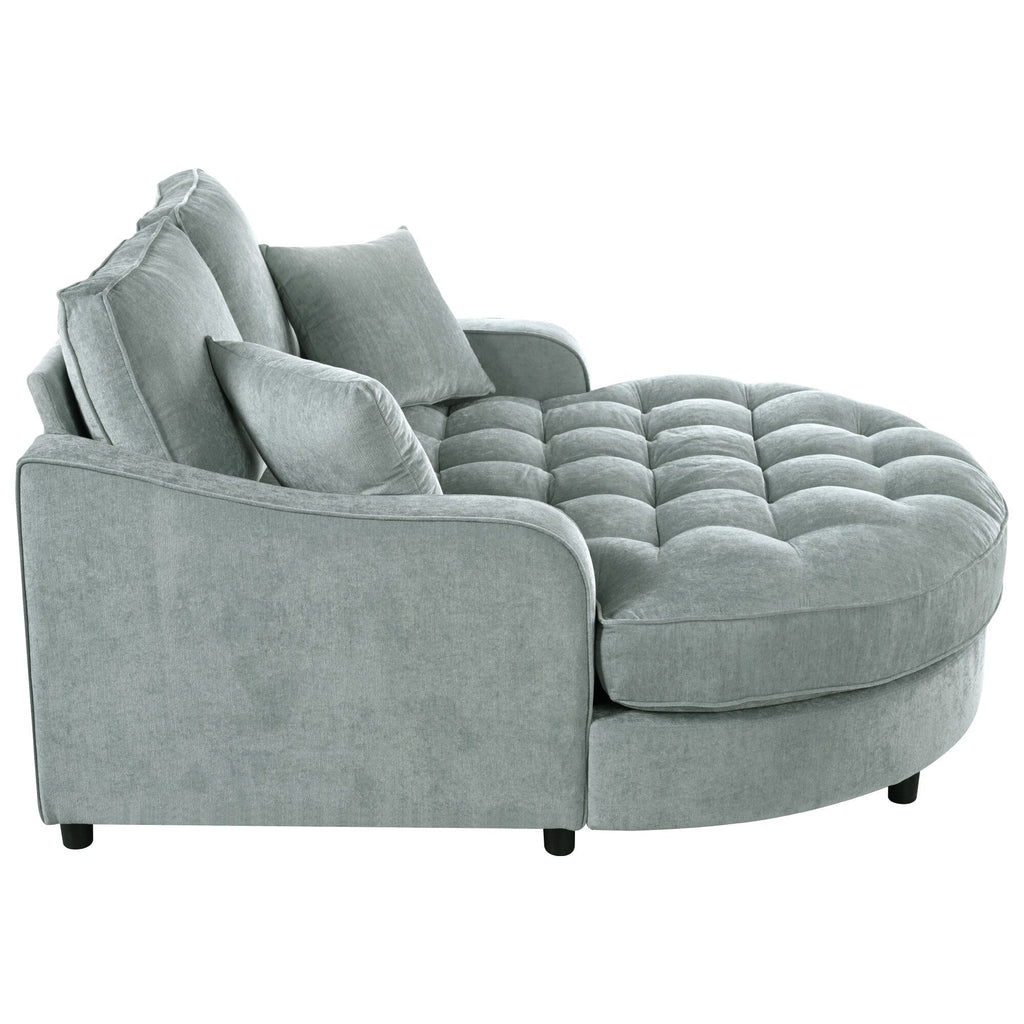 Chenille Chaise Lounge Sofa Bed, Upholstered Sofa Couch with Tufted Backrest and 2 Detachable Pillows for Living Room
