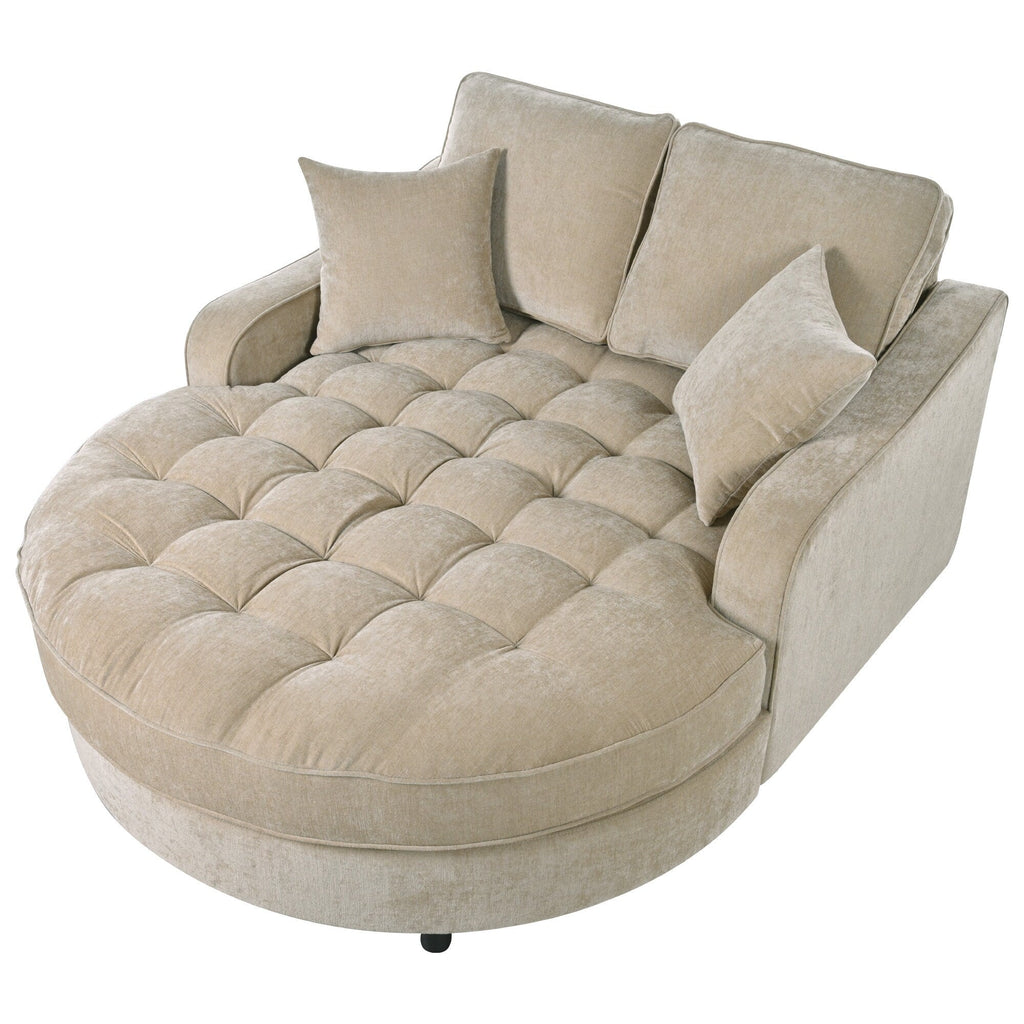 Chenille Chaise Lounge Sofa Bed, Upholstered Sofa Couch with Tufted Backrest and 2 Detachable Pillows for Living Room