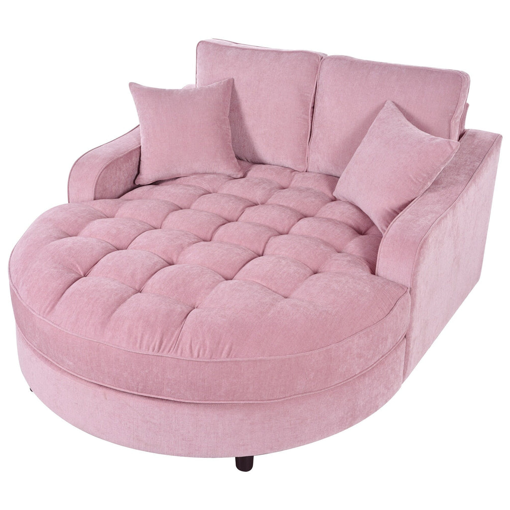 Chenille Chaise Lounge Sofa Bed, Upholstered Sofa Couch with Tufted Backrest and 2 Detachable Pillows for Living Room