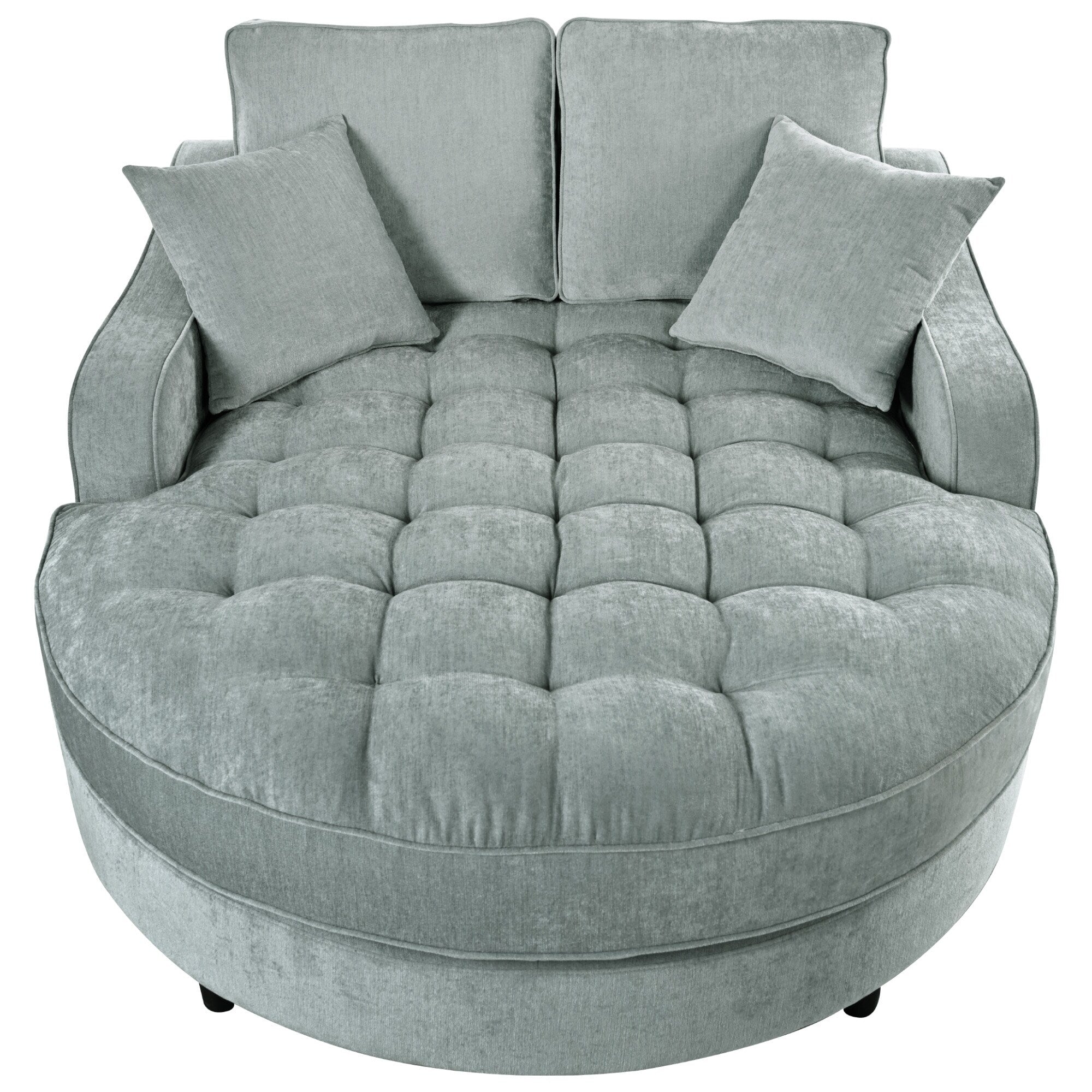 Chenille Chaise Lounge Sofa Bed, Upholstered Sofa Couch with Tufted Backrest and 2 Detachable Pillows for Living Room