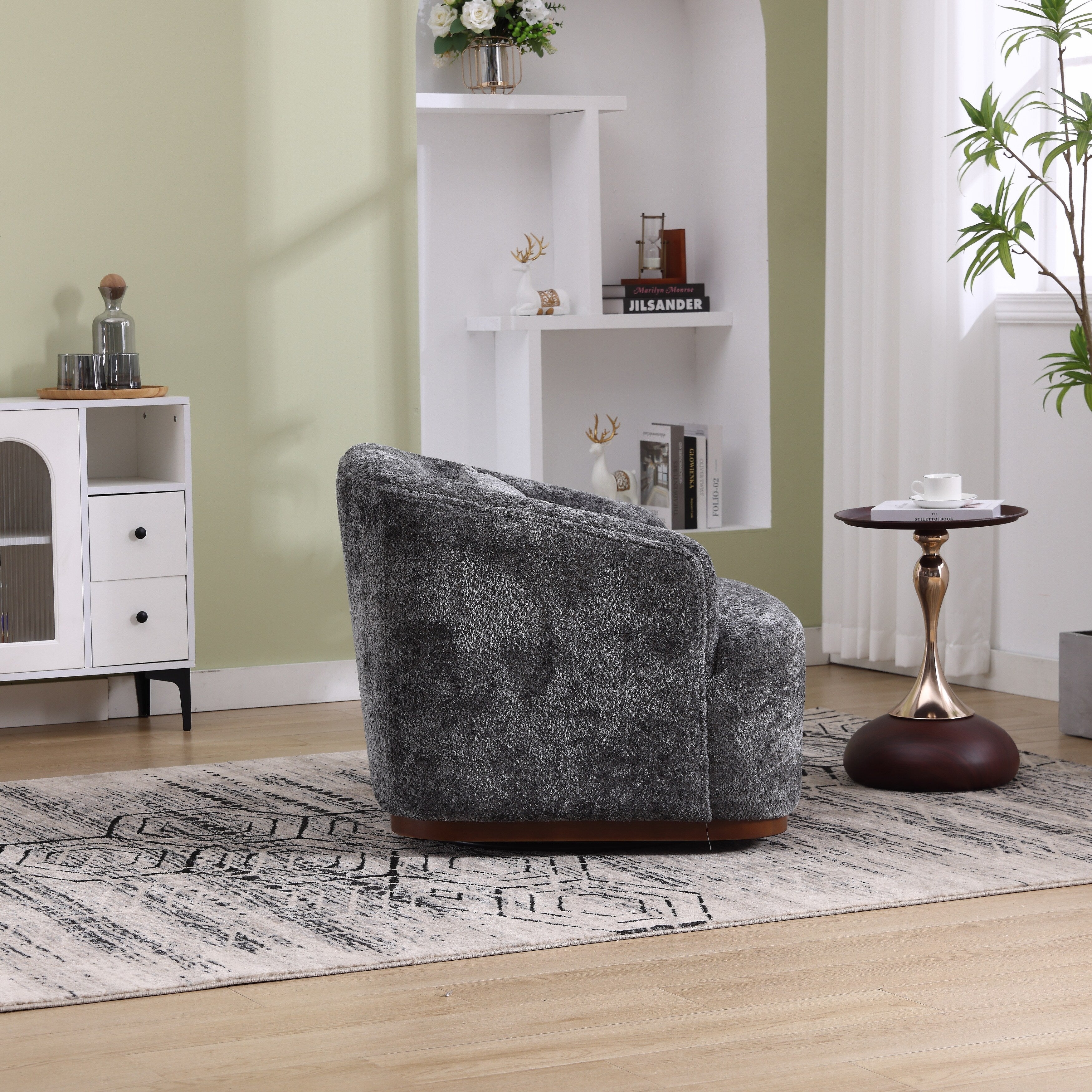 Chenille Swivel Barrel Chair, 360-Degree Comfy Accent Sofa for Living Room, Bedroom, and Study with Removable Cushion
