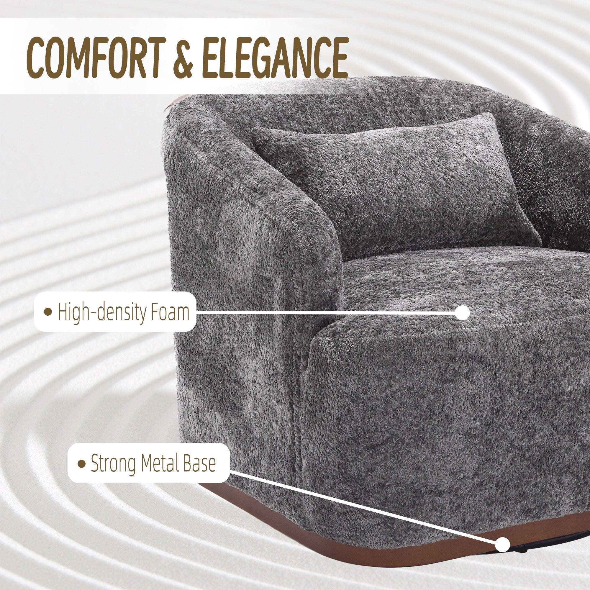 Chenille Swivel Barrel Chair, 360-Degree Comfy Accent Sofa for Living Room, Bedroom, and Study with Removable Cushion