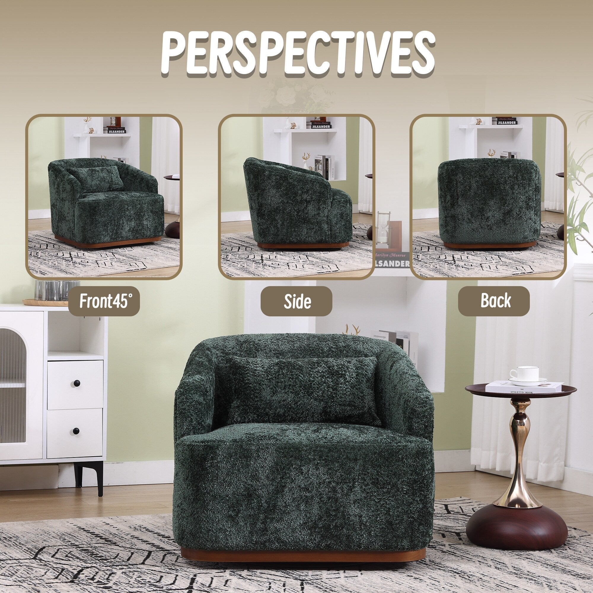 Chenille Swivel Barrel Chair, 360-Degree Comfy Accent Sofa for Living Room, Bedroom, and Study with Removable Cushion