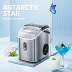Nugget Ice Portable Countertop Ice Maker with Mechanical Buttons, Equipped with Ice Basket and Ice Scoop, Stainless Steel