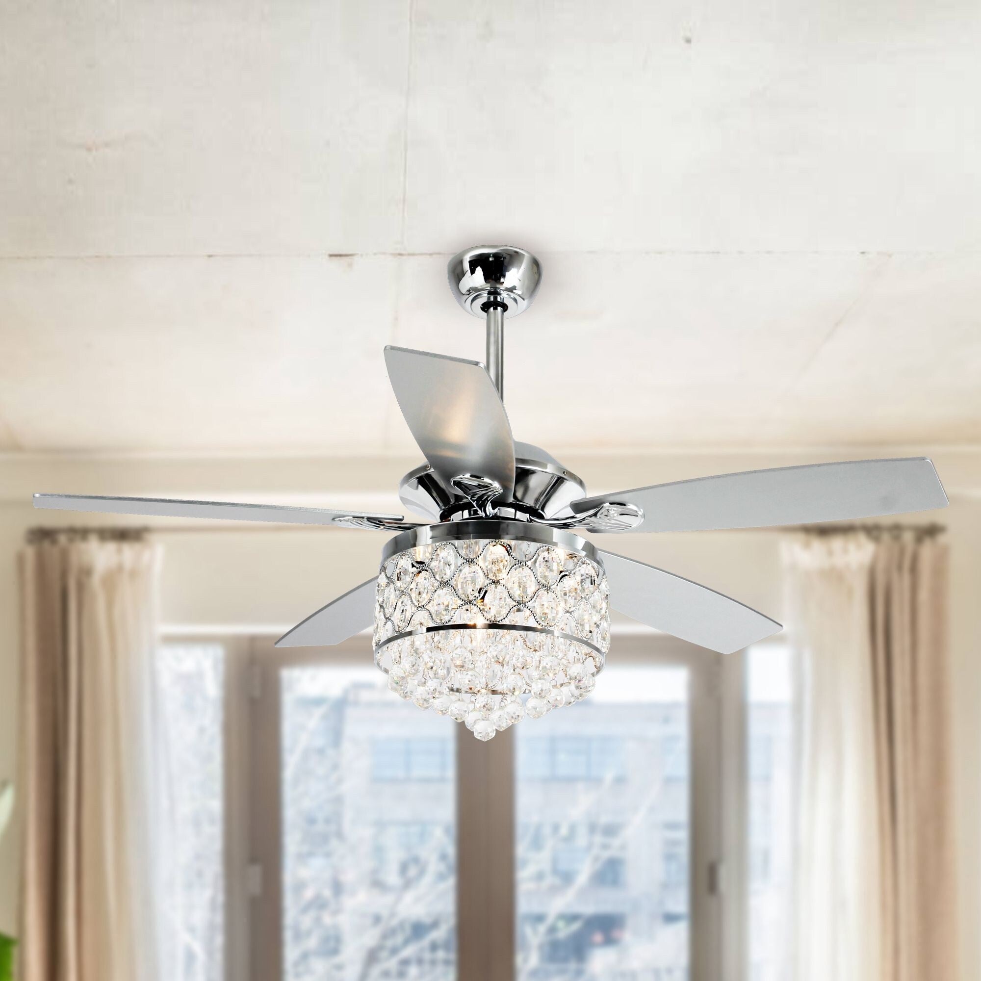 Chrome/ Crystal 4-light Chandelier/ Ceiling Fan with Remote