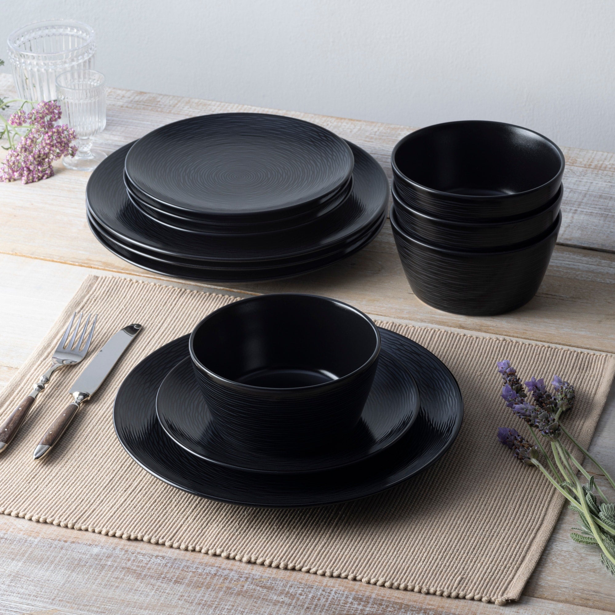 Noritake Colorscapes Swirl 12-Piece Coupe Dinneware Set, Service For 4