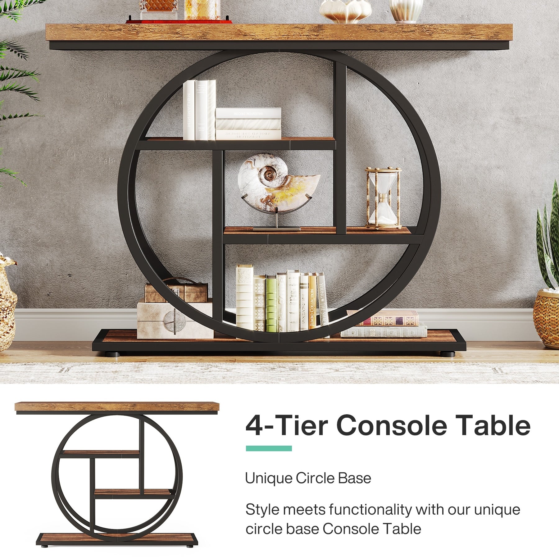 Console Table for Entryway, Industrial 4-Tier Sofa Table Behind Couch