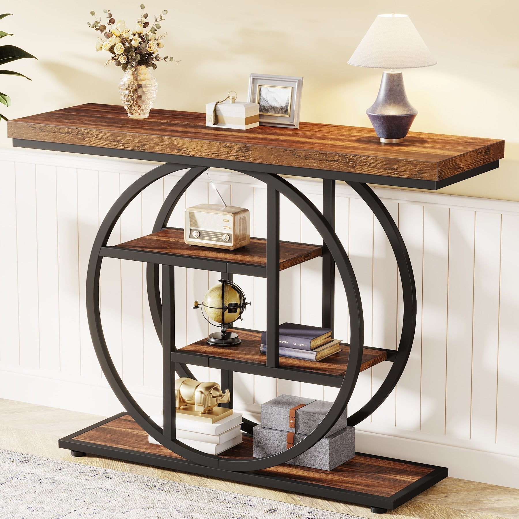 Console Table for Entryway, Industrial 4-Tier Sofa Table Behind Couch