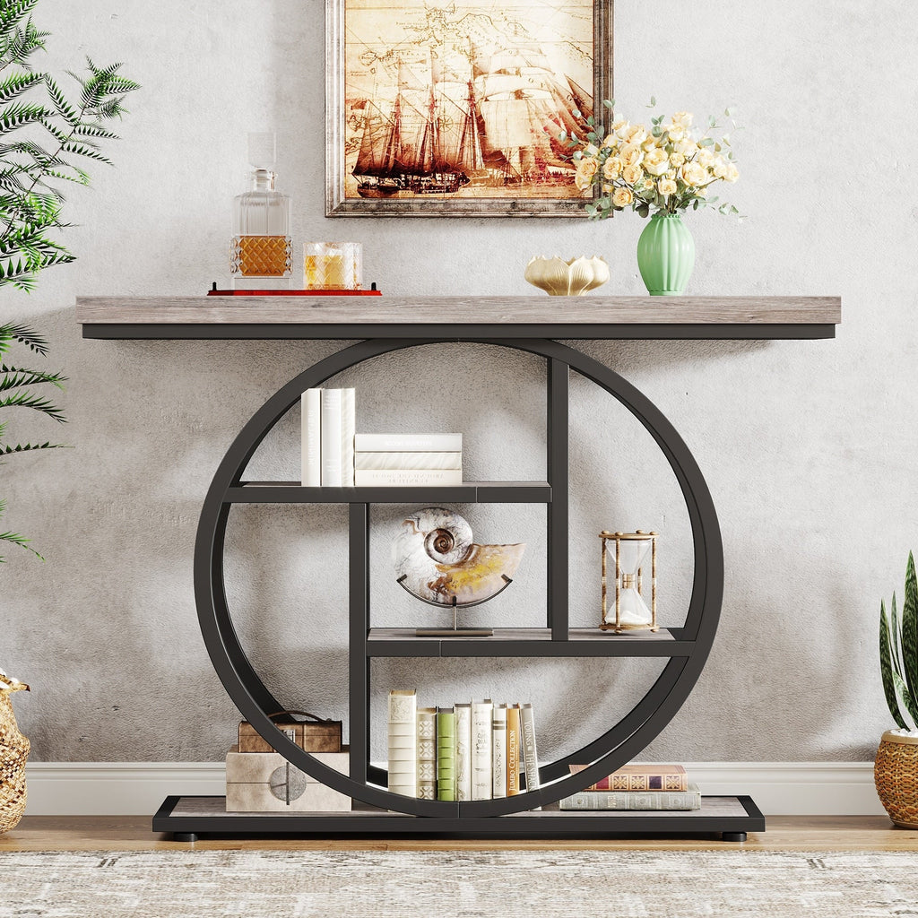 Console Table for Entryway, Industrial 4-Tier Sofa Table Behind Couch