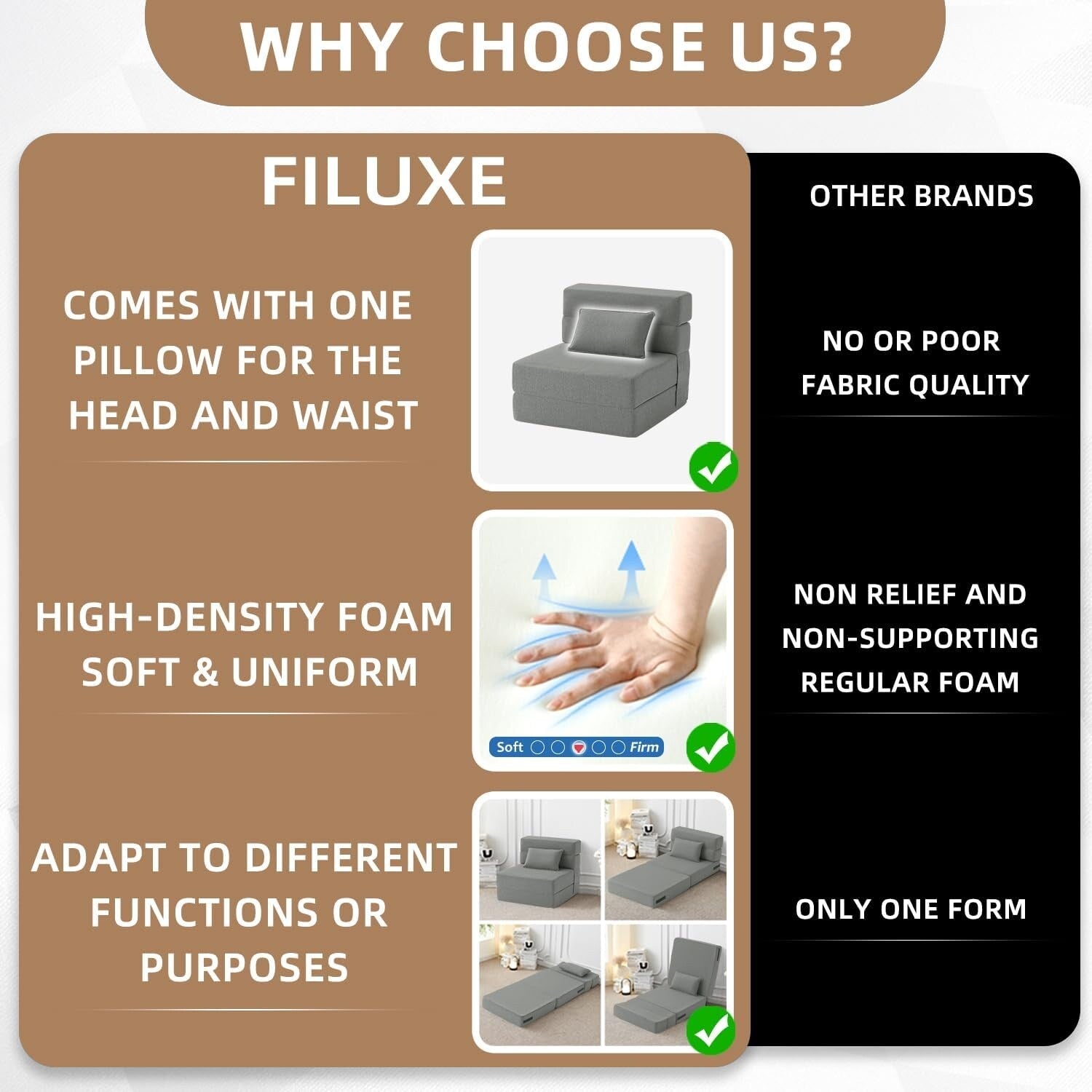 Convertible Folding Sofa Bed - Modern Linen Sleeper Chair with Pillow & Foldable Mattress for Living Room/Dorm/Guest