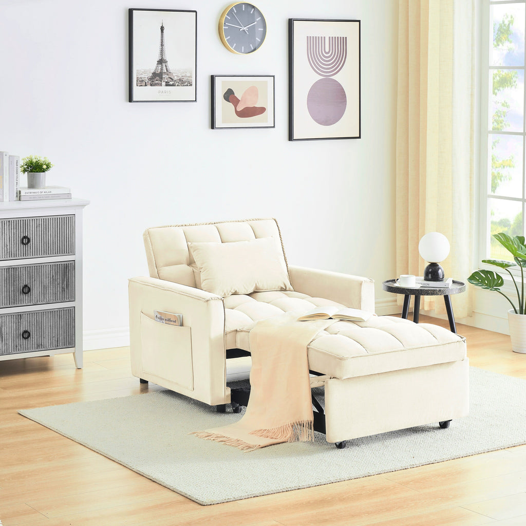 Convertible Sofa Bed with Adjustable Back and Wheel