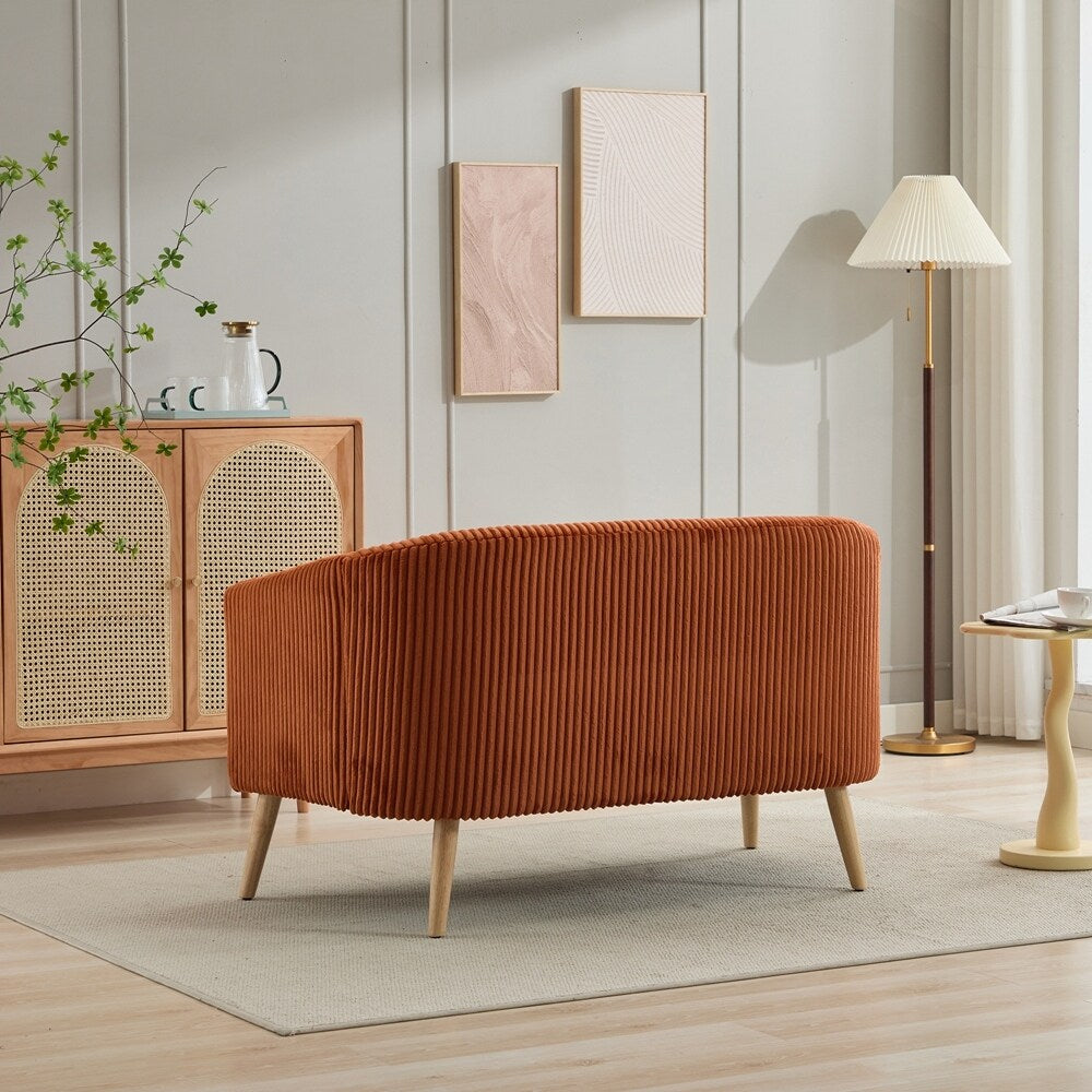Corduroy Fabric Upholstered 2-Seat Sofa with Wooden Walnut Legs